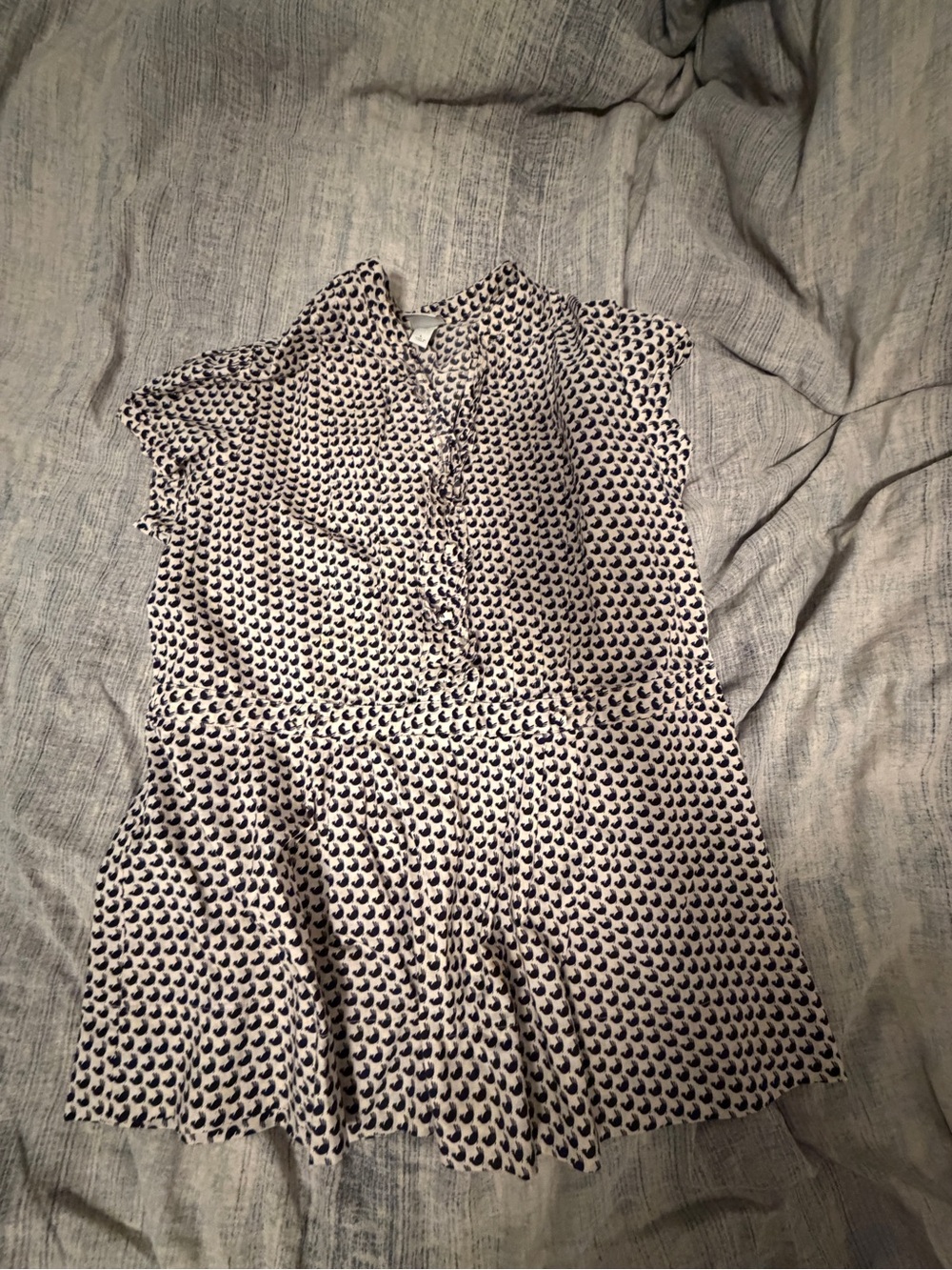 Merona Navy and White Printed Ruffle-Front Blouse